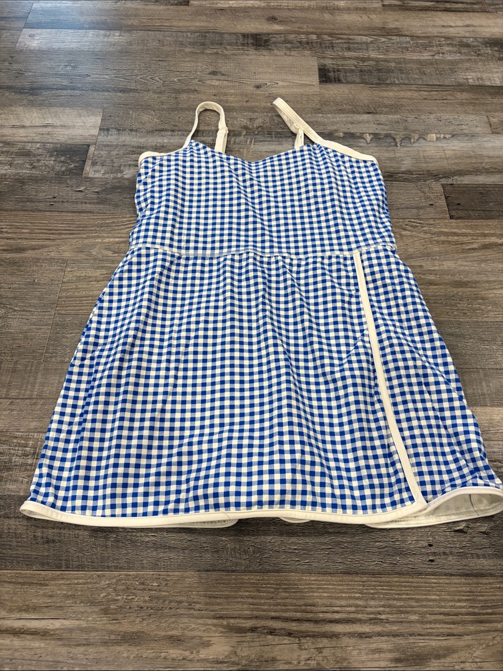 all in motion Blue Gingham Sundress with Cream Trim